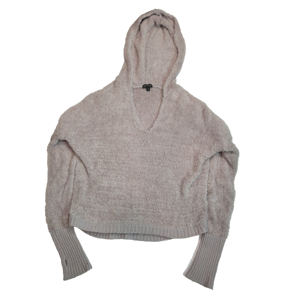 Express Womens Merino Wool Plush Knit Sweater Hoodie Size S Thumb Holes Y2K